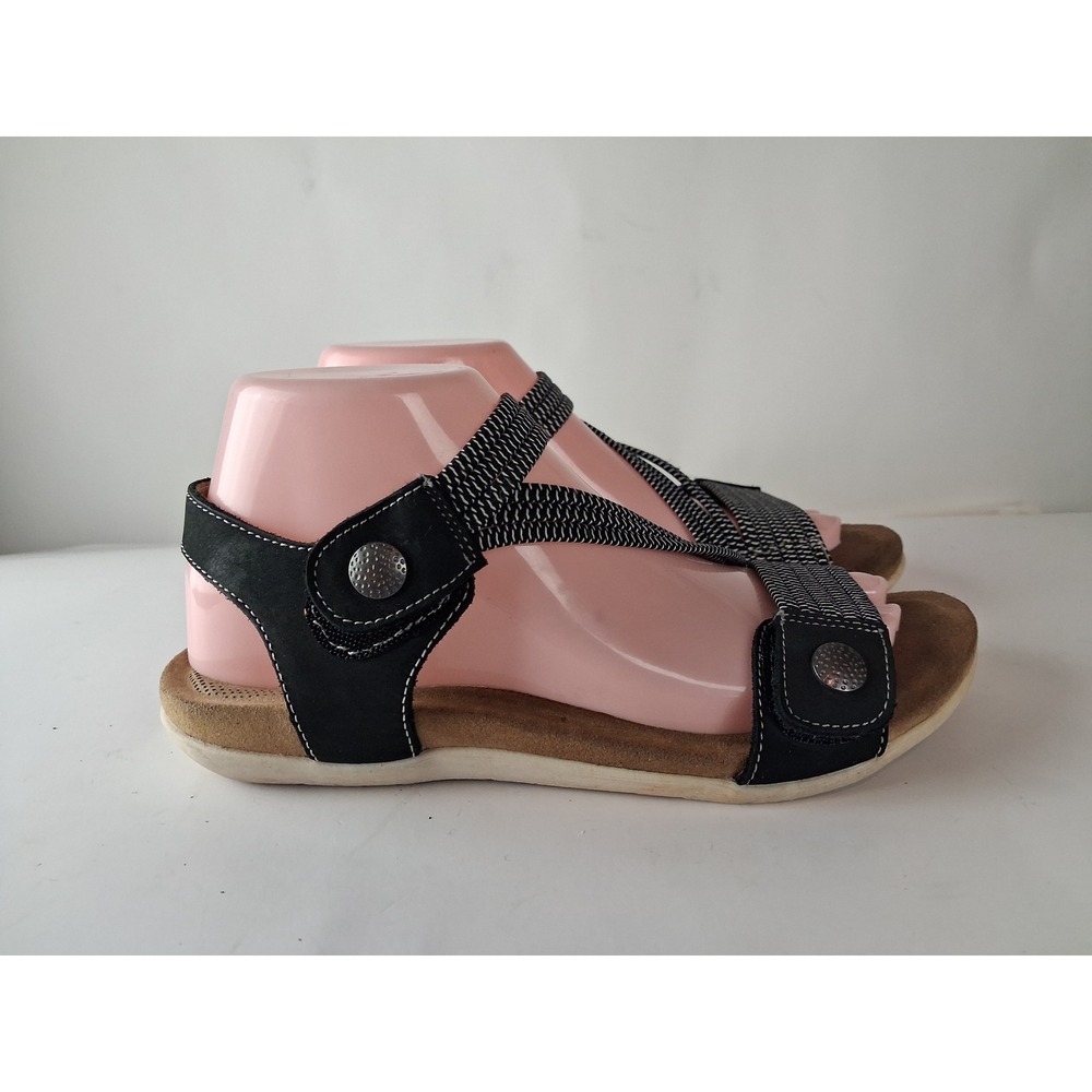 Biza Women's Black White Strappy Elastic Comfort Sandals  Walking Shoes size 38